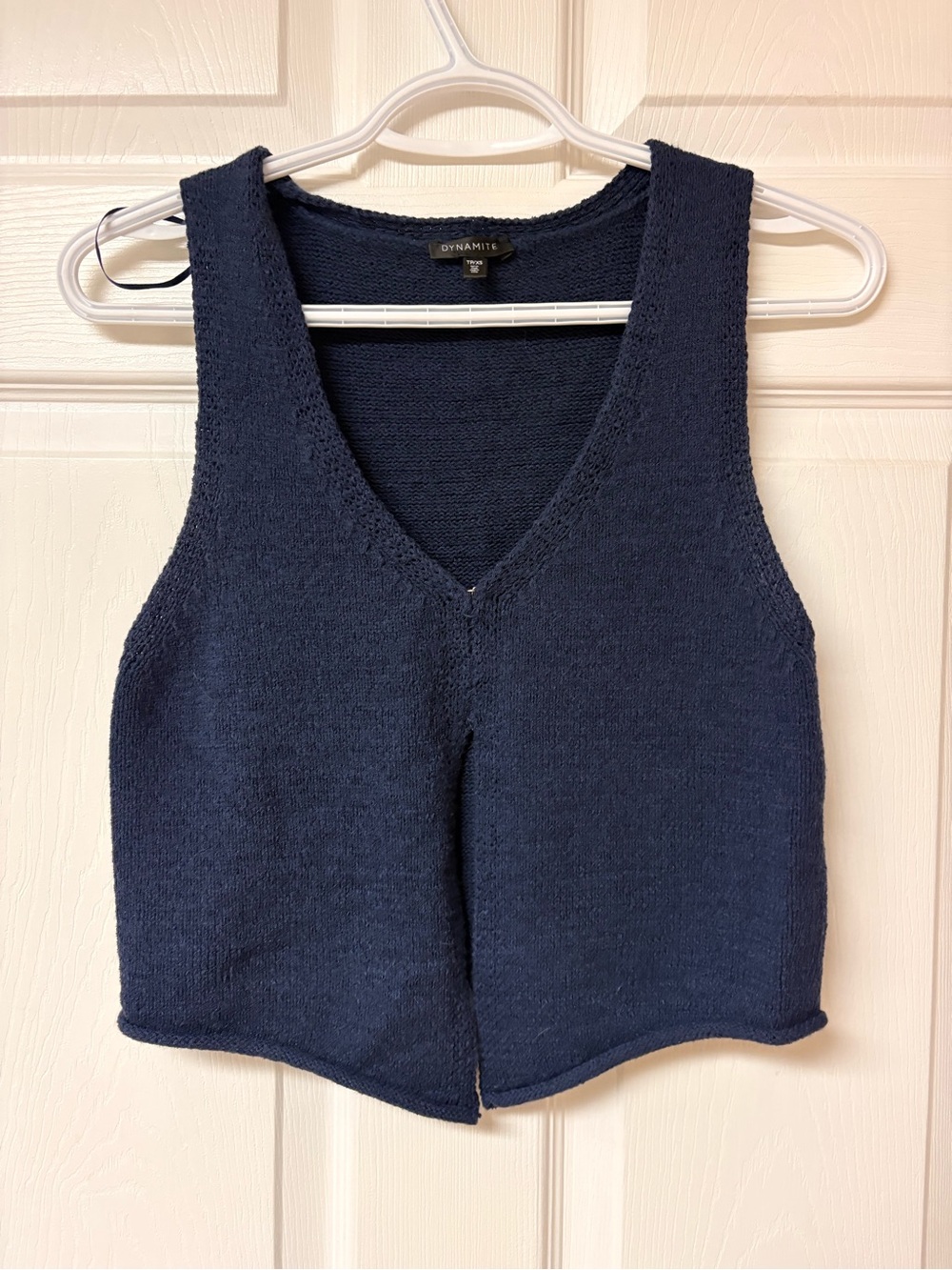 DYNAMITE Navy Knit V-Neck Open Tank, Size XS